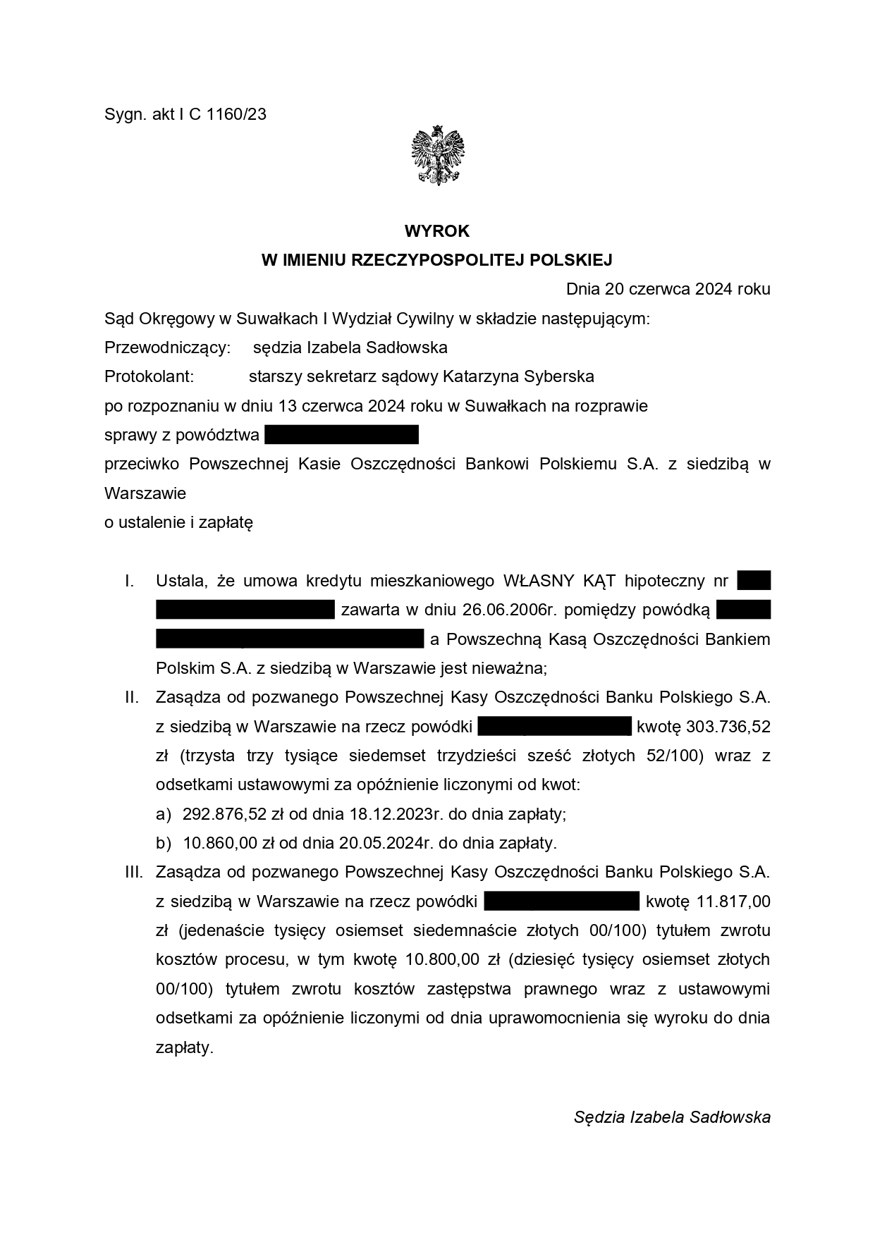 Wygrana z PKO BP S.A. umowa kredytu mieszkaniowego WŁASNY KĄT hipoteczny nieważna